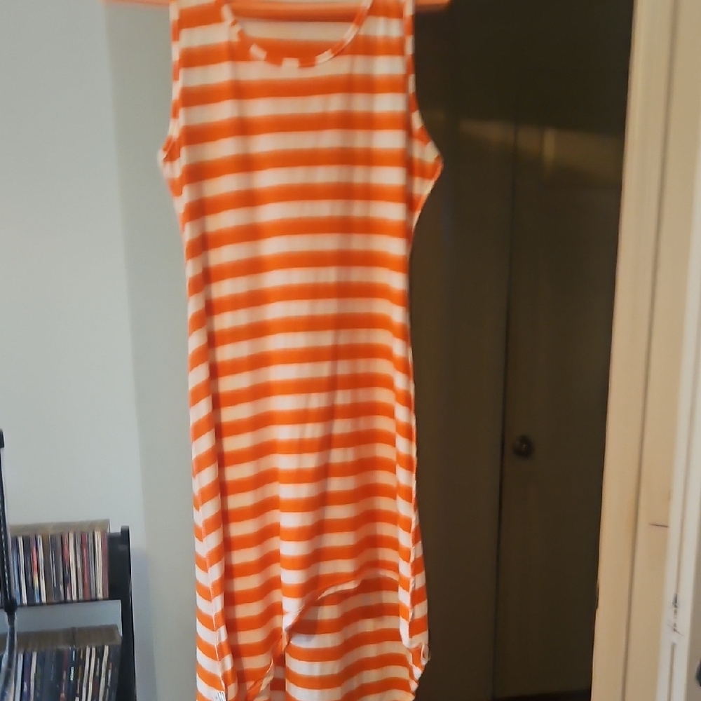 Orange and White Striped Sleeveless Dress
